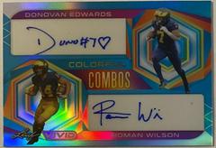 Donovan Edwards, Roman Wilson [Prismatic Teal] #CC-22 Football Cards 2023 Leaf Vivid Autographs Colorful Combos Prices