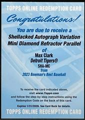 Max Clark [Mini Diamond] Baseball Cards 2023 Bowman's Best Shellacked Autographs Prices