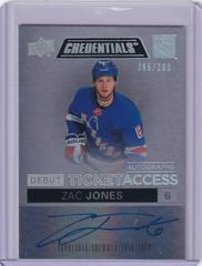 Zac Jones Hockey Cards 2021 Upper Deck Credentials Debut Ticket Access Autographs Prices