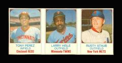 Hisle, Perez, Staub [Hand Cut Panel] Baseball Cards 1975 Hostess Prices