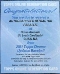 Nolan Arenado [Red Refractor] #CUSA-NA Baseball Cards 2021 Topps Chrome Update Autographs Prices