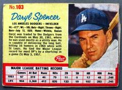 Daryl Spencer [Hand Cut] #103 Baseball Cards 1962 Post Cereal Prices