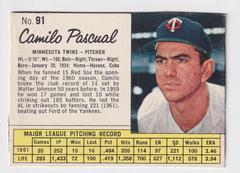 Camilo Pascual [Hand Cut] #91 Baseball Cards 1962 Jell O Prices