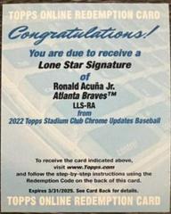 Ronald Acuna Jr. Baseball Cards 2022 Stadium Club Chrome Lone Star Signatures Prices