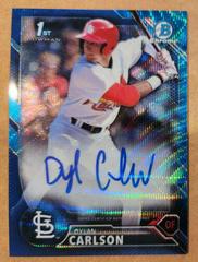 Dylan Carlson [Blue Wave Refractor] Baseball Cards 2016 Bowman Draft Chrome Picks Autographs Prices