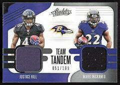 Justice Hill, Mark Ingram II Football Cards 2019 Panini Absolute Team Tandem Materials Prices