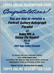 Bobby Witt Jr. Baseball Cards 2022 Topps Gallery Portrait Autographs Prices