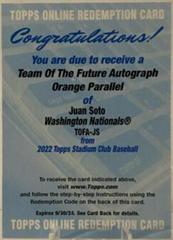 Juan Soto [Orange] Baseball Cards 2022 Stadium Club Team of the Future Autographs Prices
