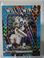 Randy Moss [Blue Fluorescent] #WW-19 Football Cards 2021 Panini Mosaic Will to Win Prices