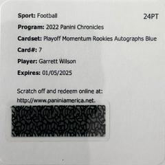 Garrett Wilson [Autograph Blue] #PMR-7 Football Cards 2022 Panini Chronicles Playoff Momentum Rookies Prices