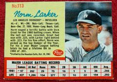 Norm Larker [Hand Cut] #113 Baseball Cards 1962 Post Cereal Prices