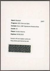 Yordan Alvarez [Pandora Blue] #RS87-YA Baseball Cards 2021 Panini Donruss Optic Retro 1987 Signatures Prices