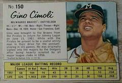 Gino Cimoli [Hand Cut] #150 Baseball Cards 1962 Jell O Prices