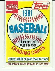Astros Header Baseball Cards 1981 Coca Cola Prices