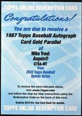 Mike Trout [Gold] #87BA-MT Baseball Cards 2022 Topps Update 1987 Autographs Prices