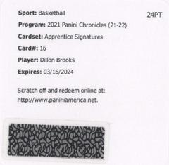Dillon Brooks Basketball Cards 2021 Panini Chronicles Apprentice Signatures Prices
