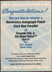Fernando Tatis Jr. [Red] #TRAP-FT Baseball Cards 2022 Topps Update Reverence Autograph Patch Prices