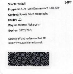 Anthony Richardson #2 Football Cards 2023 Panini Immaculate Signature Patch Rookie Prices