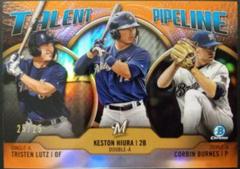 Tristen Lutz, Keston Hiura, Corbin Burnes [Orange Refractor] Baseball Cards 2019 Bowman Chrome Talent Pipeline Prices