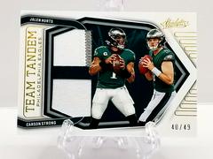 Jalen Hurts, Carson Strong [Gold] #TT-JC Football Cards 2022 Panini Absolute Team Tandem Materials Prices