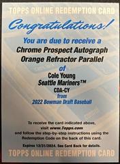 Cole Young [Orange] #CDA-CY Baseball Cards 2022 Bowman Draft Chrome Autographs Prices