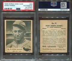 Jesse Haines #93 Baseball Cards 1936 World Wide Gum Prices