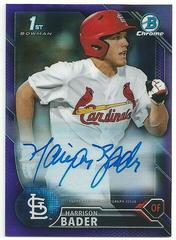 Harrison Bader [Purple Refractor] #CPA-HB Baseball Cards 2016 Bowman Chrome Prospect Autograph Prices