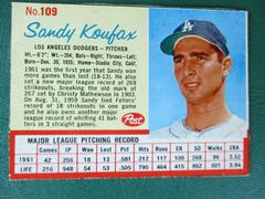 Sandy Koufax [Hand Cut] Baseball Cards 1962 Post Cereal Prices