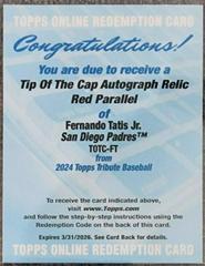 Fernando Tatis Jr. [Red] #TOTC-FT Baseball Cards 2024 Topps Tribute Tip of the Cap Autograph Relic Prices