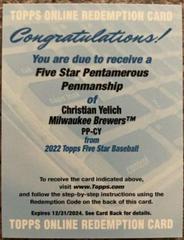 Christian Yelich #PP-CY Baseball Cards 2022 Topps Five Star Pentamerous Penmanship Autographs Prices