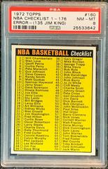 NBA Checklist: 1-176 Error 135 Jim King Basketball Cards 1972 Topps Prices