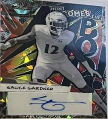 Sauce Gardner [Crystal Leopard] Football Cards 2022 Leaf Valiant Autographs Here Comes the Boom Prices