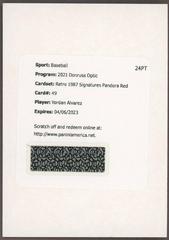 Yordan Alvarez [Pandora Red] Baseball Cards 2021 Panini Donruss Optic Retro 1987 Signatures Prices