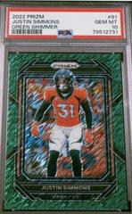 Justin Simmons [Green Shimmer] #91 Football Cards 2022 Panini Prizm Prices