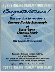 Hunter Greene Baseball Cards 2022 Bowman Chrome Rookie Autographs Prices