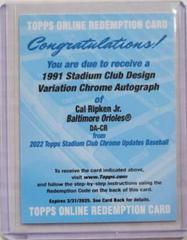 Cal Ripken Jr. #DA-CR Baseball Cards 2022 Stadium Club Chrome 1991 Design Variation Autographs Prices
