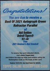 Akil Baddoo [Green Refractor] Baseball Cards 2021 Bowman’s Best of 2021 Autographs Prices