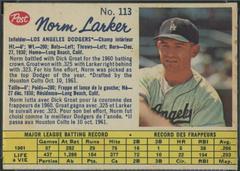 Norm Larker [Perforated Hand Cut] #113 Baseball Cards 1962 Post Canadian Prices
