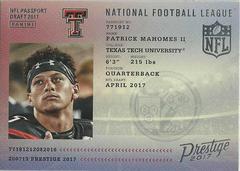 Patrick Mahomes II #5 Football Cards 2017 Panini Prestige NFL Passport Prices