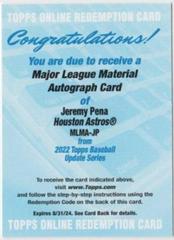 Jeremy Pena #MLMA-JP Baseball Cards 2022 Topps Update Major League Material Autographs Prices