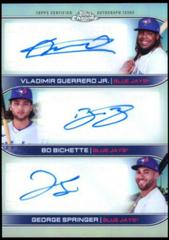 George Springer , Bo Bichette, Vladimir Guerrero Jr. #TA-GBS Baseball Cards 2022 Topps Chrome Sonic Triple Autographs Prices