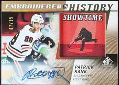 Patrick Kane [Autograph] Hockey Cards 2021 SP Game Used Embroidered in History Prices