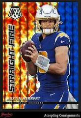 Justin Herbert [Blue] #SF10 Football Cards 2021 Panini Mosaic Straight Fire Prices
