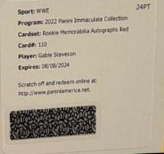 Gable Steveson [Memorabilia Autograph Red] #110 Wrestling Cards 2022 Panini Immaculate WWE Prices