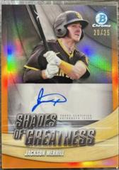 Jackson Merrill [Orange] Baseball Cards 2022 Bowman Chrome Shades of Greatness Autographs Prices