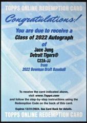 Jace Jung Baseball Cards 2022 Bowman Draft Class of Autographs Prices