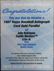 Julio Rodriguez [Gold] #87BA-JR Baseball Cards 2022 Topps Update 1987 Autographs Prices