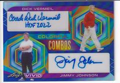 Dick Vermeil, Jimmy Johnson [Prismatic Navy Blue] #CC-21 Football Cards 2023 Leaf Vivid Autographs Colorful Combos Prices
