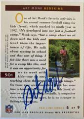 Art Monk #501 Football Cards 1992 Pro Line Profiles Autographs Prices