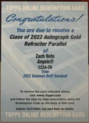 Zach Neto [Gold] #C22A-ZN Baseball Cards 2022 Bowman Draft Class of Autographs Prices